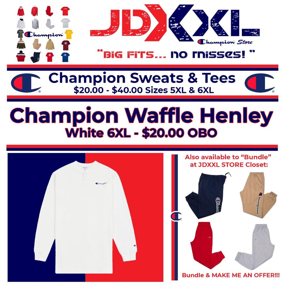Champion Thermal Heavyweight Long Sleeve Henley Shirts Big and Tall WHITE